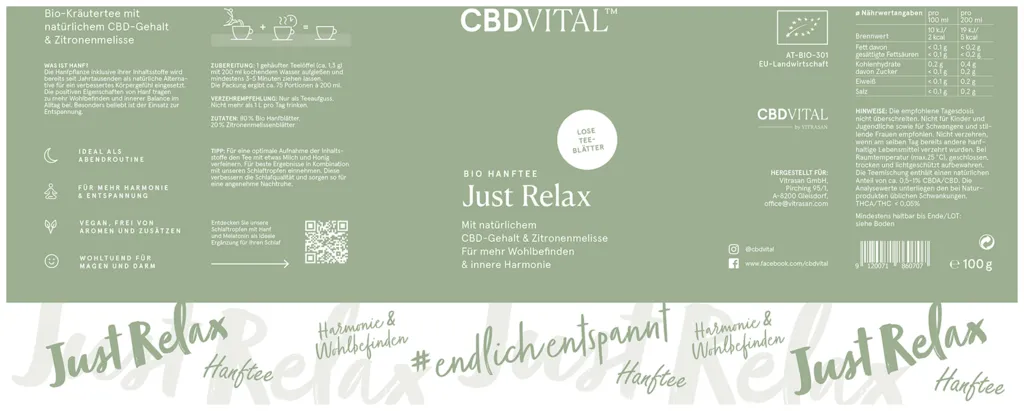 CBD VITAL Hanftee Bio 1,5% Just Relax