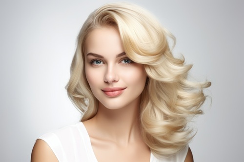 Frau mit hell blonden Haaren