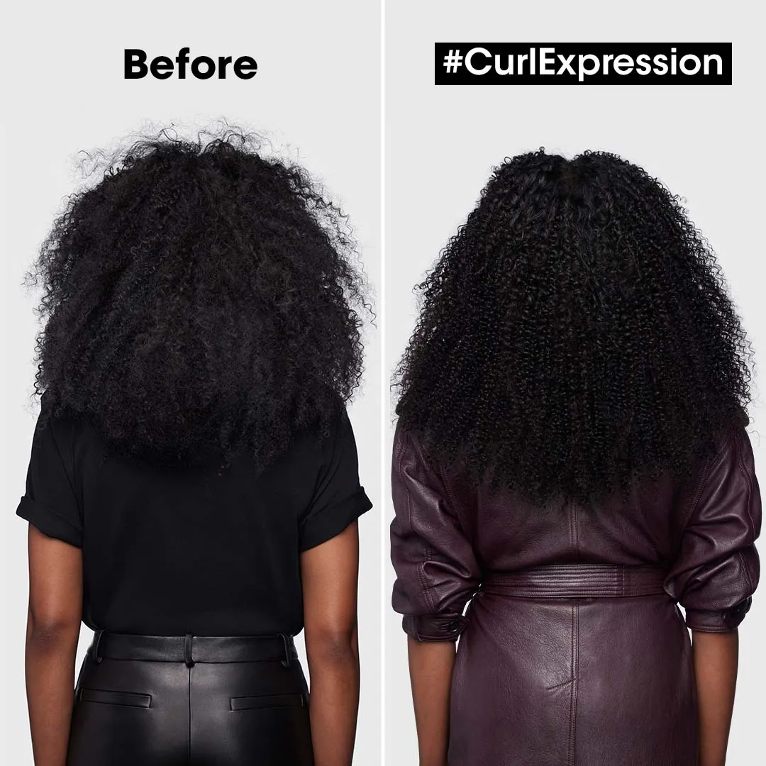 Vorher-Nachher Bild von einer Frau nach Verwendung von Curl Expression Produkten