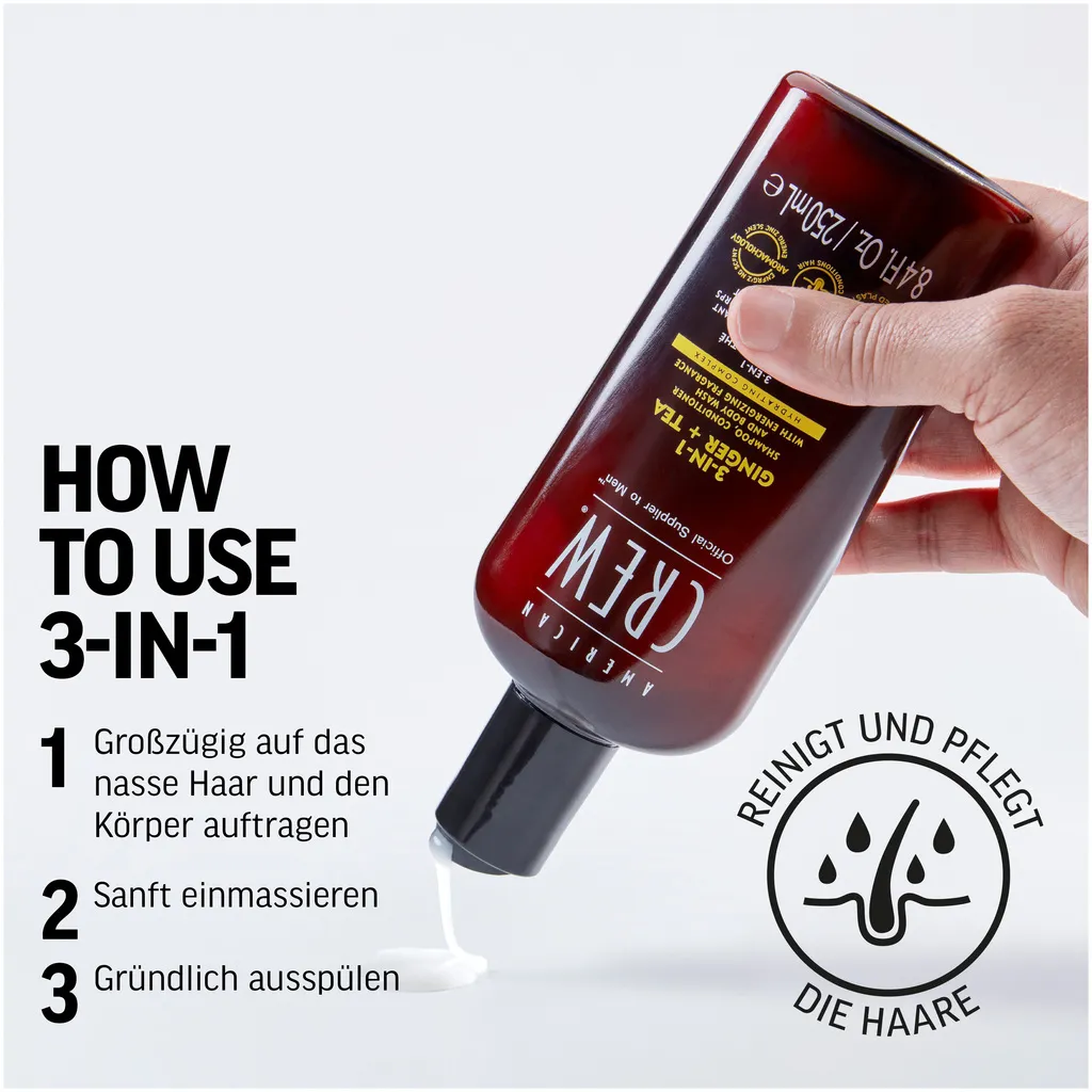 American Crew 3 in 1 Ginger & Tea Shampoo, Conditioner & Body Wash