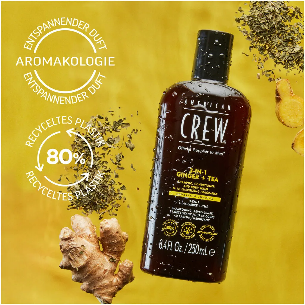 American Crew 3 in 1 Ginger & Tea Shampoo, Conditioner & Body Wash